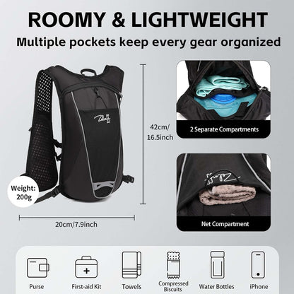 Hydration Backpack with 2L Bladder, Lightweight Running Vest for Cycling, Biking - Men and Women