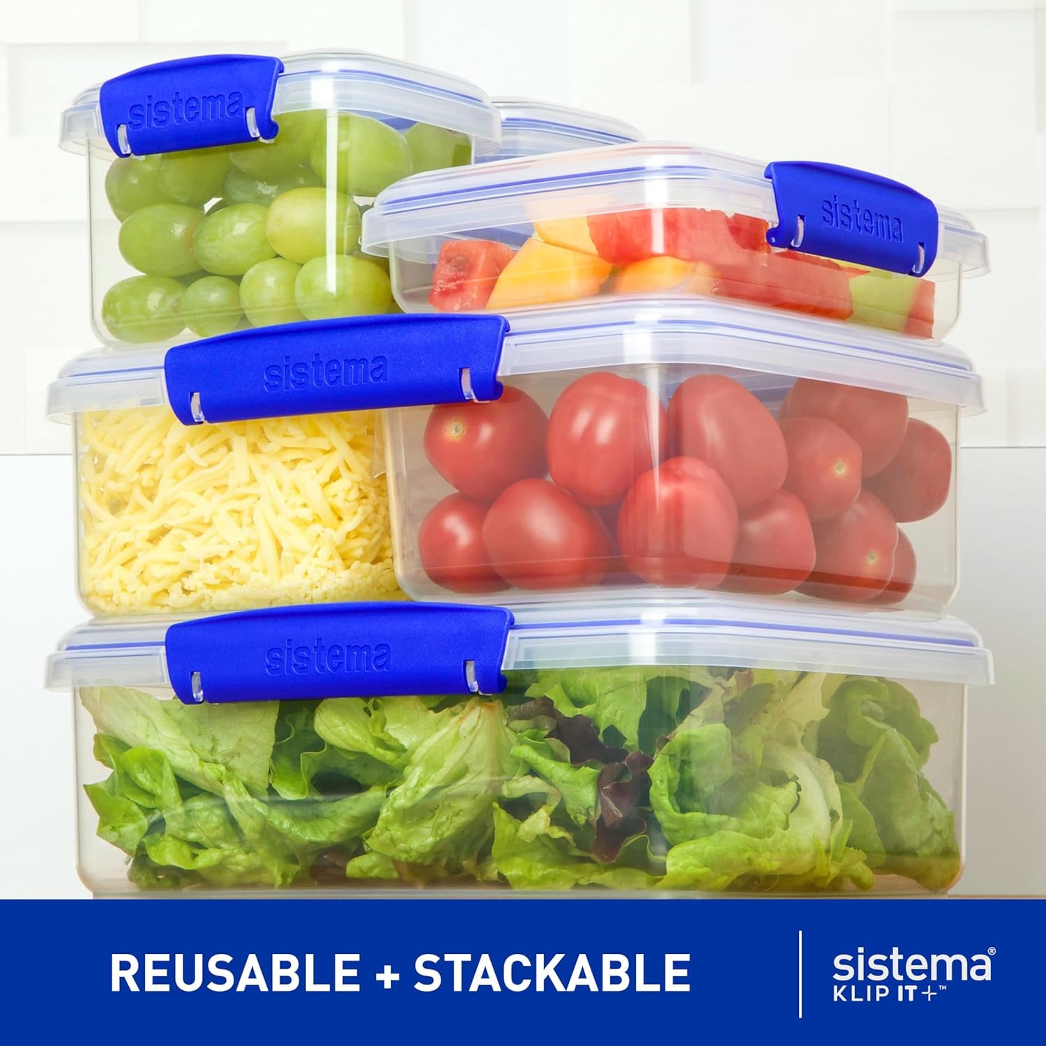 KLIP IT Food Storage Container | 7 L | Stackable & Airtight Fridge/Freezer Food Box with Lid | Bpa-Free Plastic | Blue Clips | 1 Count